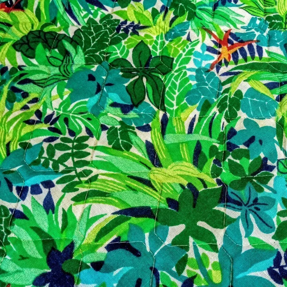 Oval Green Teal Blue Leaf Print Quilted Placemats